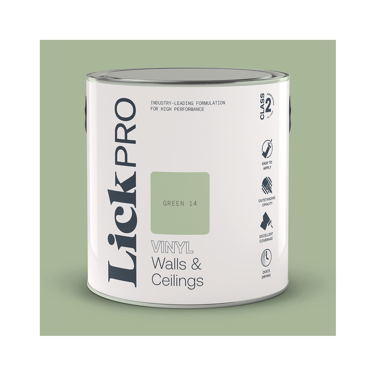 LickPro 2.5Ltr Green 14 Vinyl Matt Emulsion Paint (758TM)