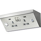 Knightsbridge SKR009A 13A 2-Gang SP Switched Socket + 2.4A 2-Outlet Type A USB Charger Stainless Steel with Colour-Matched Inserts