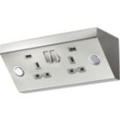Knightsbridge  13A 2-Gang SP Switched Socket + 2.4A 12W 2-Outlet Type A USB Charger Stainless Steel with Colour-Matched Inserts