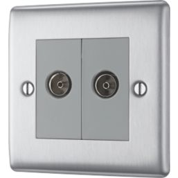 British General Nexus Metal 1-Gang Duplex TV Socket Brushed Steel