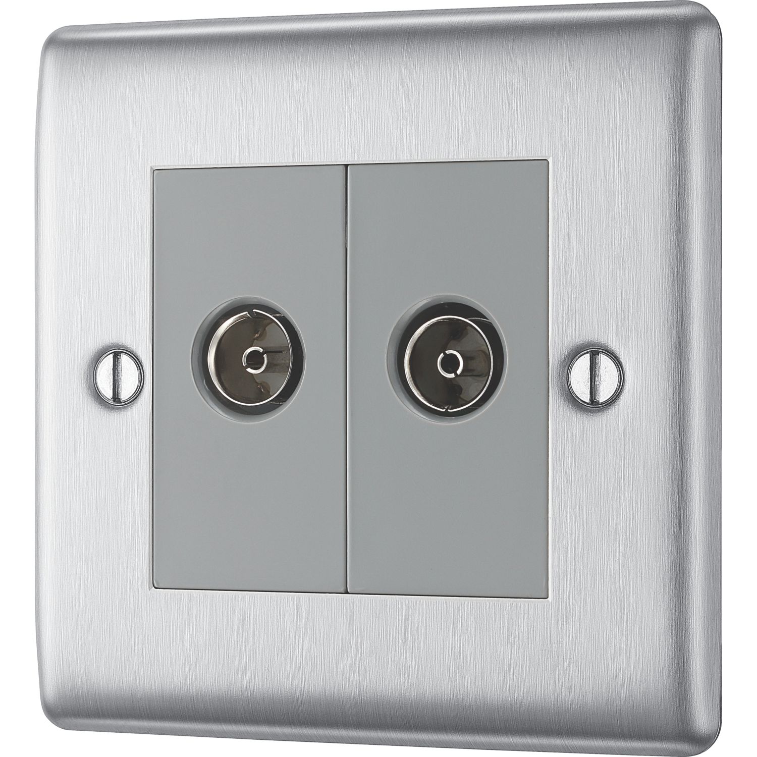 British General Nexus Metal 1-Gang Duplex TV Socket Brushed Steel (758XF)