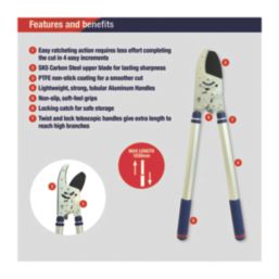 Spear & Jackson Razorsharp Advance 8290RS Telescopic Ratchet Anvil Loppers 40" (1016mm)