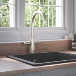 Grohe Ambi Dual Lever Kitchen Sink Mixer Tap Brushed Nickel