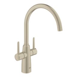 Grohe Ambi Dual Lever Kitchen Sink Mixer Tap Brushed Nickel