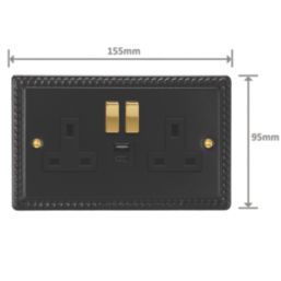 Varilight  13A 2-Gang SP Switched Socket + 4A 20W 2-Outlet Type A & C USB Charger Georgian Black with Black Inserts