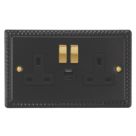 Varilight  13A 2-Gang SP Switched Socket + 4A 20W 2-Outlet Type A & C USB Charger Georgian Black with Black Inserts