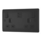 British General Nexus Metal 13A 2-Gang SP Switched Socket + 3.25A 22W 2-Outlet Type C USB Charger Matt Black with Black Inserts