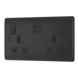 British General Nexus Metal 13A 2-Gang SP Switched Socket + 3.25A 22W 2-Outlet Type C USB Charger Matt Black with Black Inserts