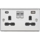 Knightsbridge  13A 2-Gang SP Switched Socket + 4.0A 20W 2-Outlet Type A & C USB Charger Polished Chrome with Black Inserts
