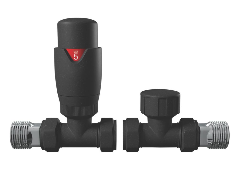 Cassellie  Anthracite Straight Thermostatic TRV & Lockshield  15mm x 1/2"