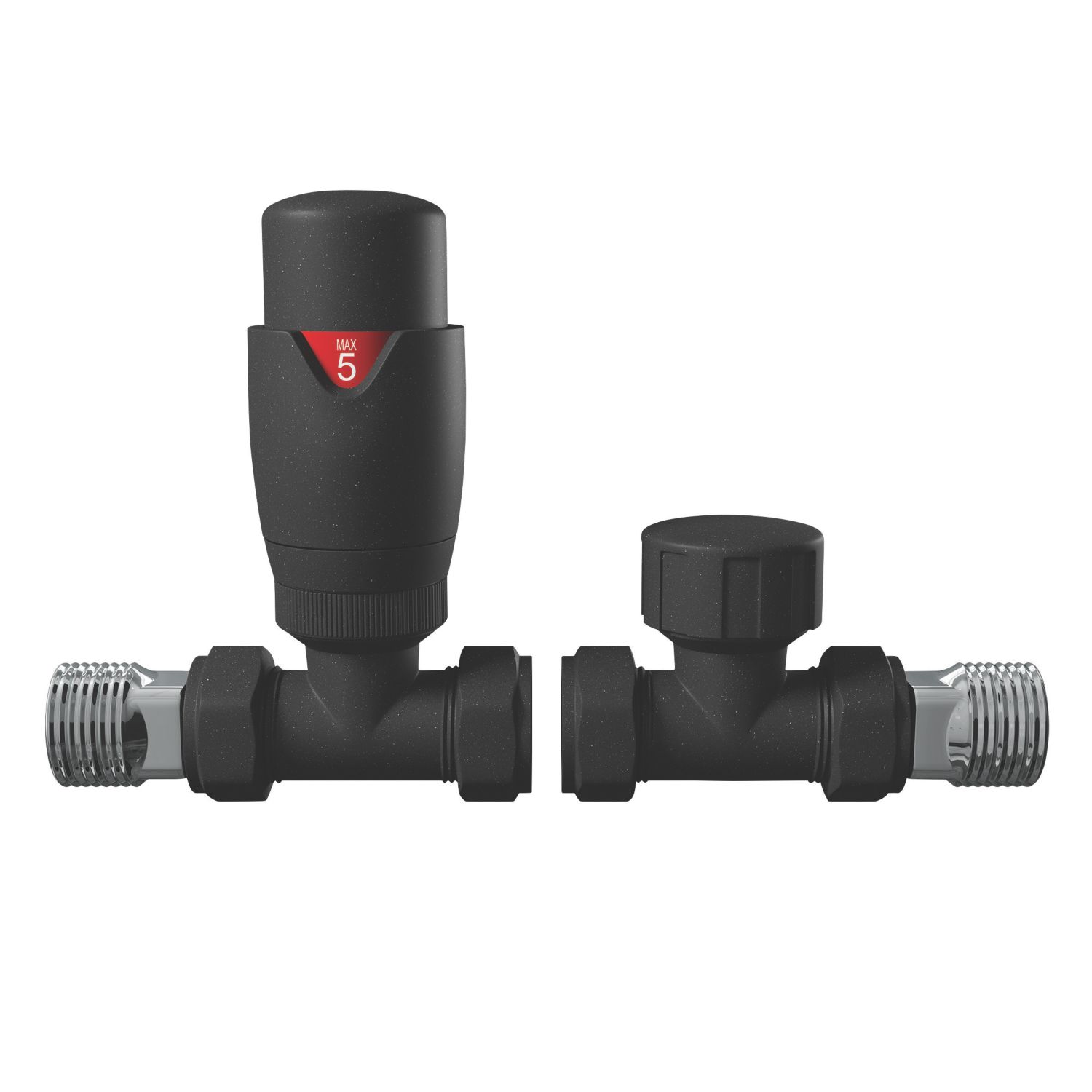 Cassellie Danva 15mm x 1/2" Anthracite Straight & L/S Modern Thermostatic Radiator Valve & Lockshield (760GX)