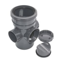FloPlast  Push-Fit 2-Boss Single Socket Soil Access Pipe Anthracite Grey 110mm