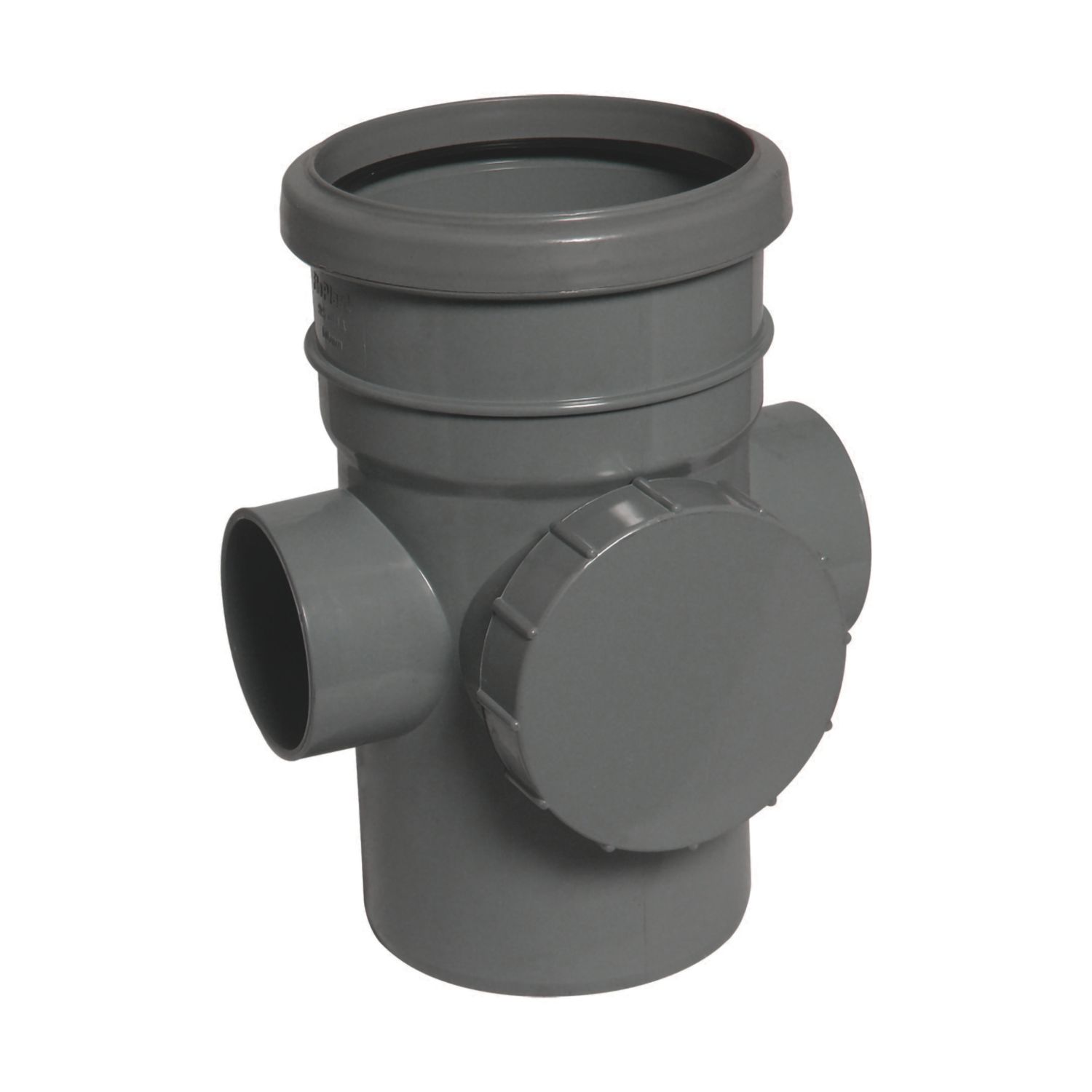FloPlast Push-Fit 2-Boss Single Socket Soil Access Pipe Anthracite Grey 110mm (760KJ)