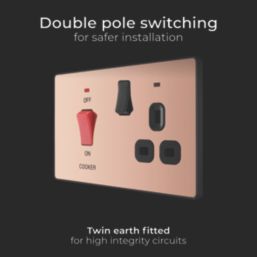 British General Evolve 45A 2-Gang 2-Pole Cooker Switch & 13A DP Switched Socket Copper with LED with Black Inserts