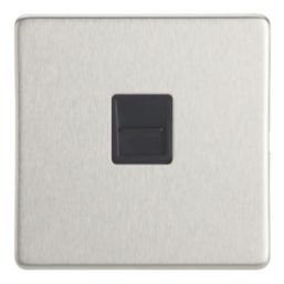 Contactum Lyric 1-Gang Master Telephone Socket Brushed Steel with Black Inserts