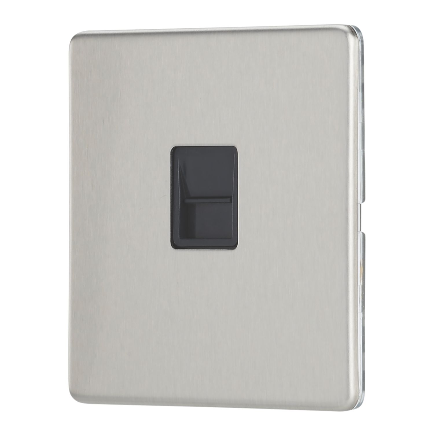 Contactum Lyric 1-Gang Master Telephone Socket Brushed Steel with Black Inserts (760RP)