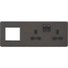 Knightsbridge  13A 2-Gang DP Combination Plate Smoked Bronze with Black Inserts