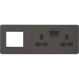 Knightsbridge  13A 2-Gang DP Combination Plate Smoked Bronze with Black Inserts