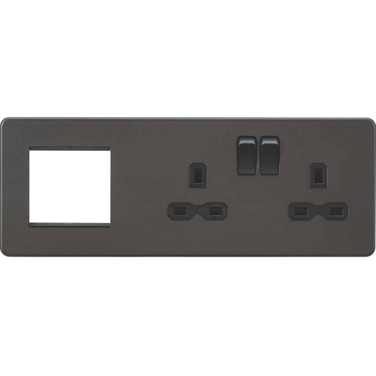 Knightsbridge 13A 2-Gang DP Combination Plate Smoked Bronze with Black Inserts (760VF)