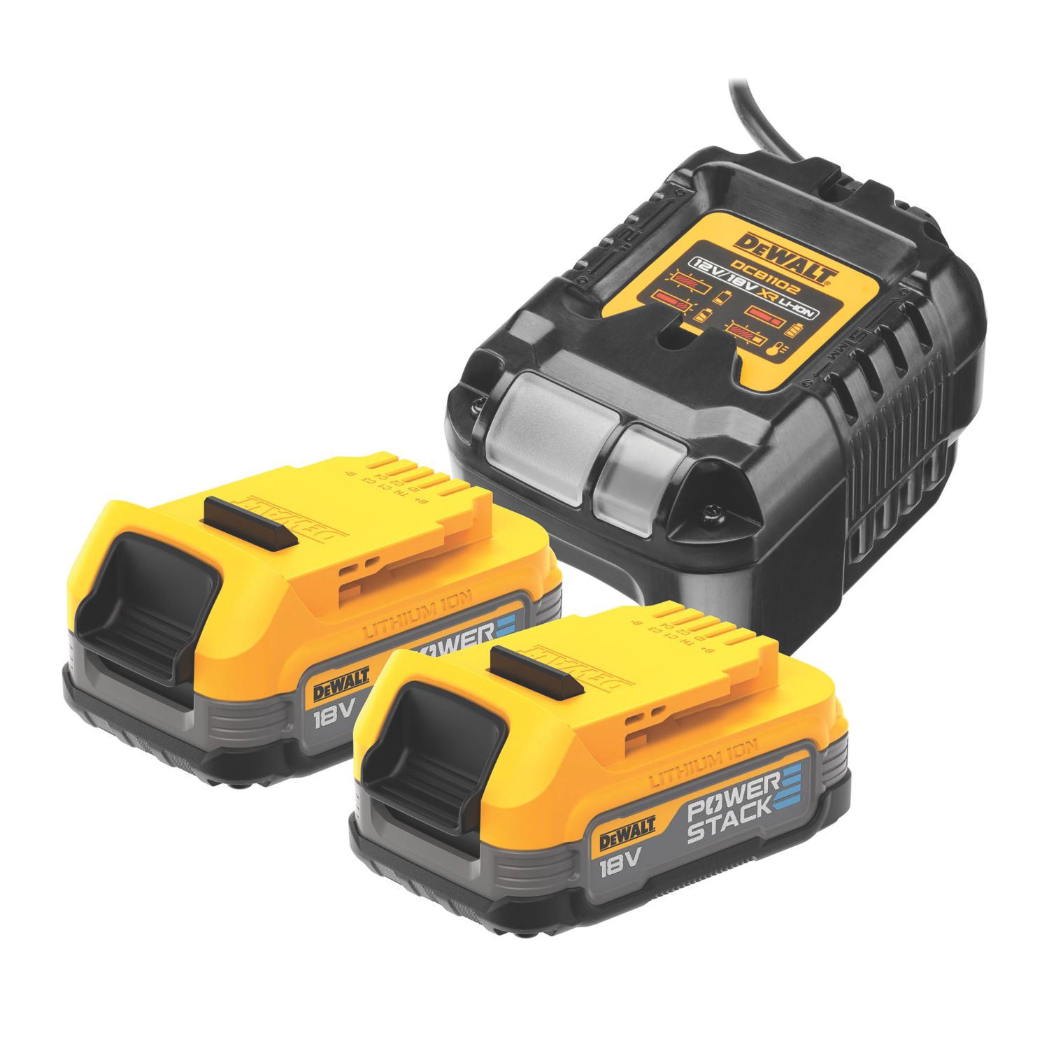 DeWalt DCB1102E2-GB 18V 1.7Ah Li-Ion PowerStack Battery & Charger Kit (760VV)