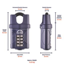 Squire  Water-Resistant Closed Shackle Combination  Padlock Blue 50mm