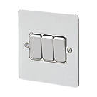 MK Edge 10AX 3-Gang 2-Way Switch  Polished Chrome with White Inserts
