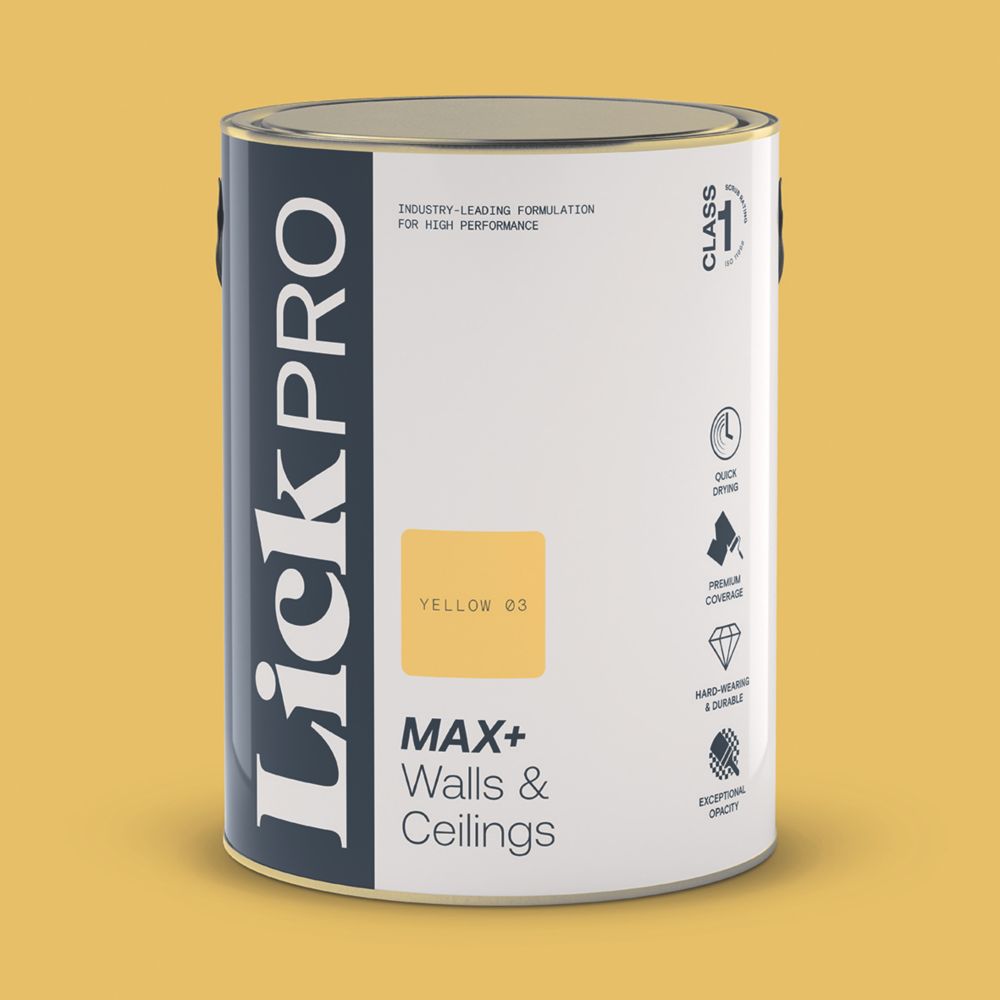 LickPro Max+ 5Ltr Yellow 03 Matt Emulsion Paint Screwfix