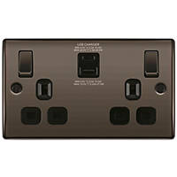 British General Nexus 13A 2-Gang SP Switched Socket + 3A 2-Outlet Type A & C USB Charger Black Nickel with Black Inserts