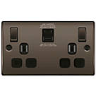 British General Nexus 13A 2-Gang SP Switched Socket + 3A 2-Outlet Type A & C USB Charger Black Nickel with Black Inserts