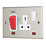 Contactum iConic 45A 2-Gang DP Cooker Switch & 13A DP Switched Socket Brushed Steel with Neon with White Inserts