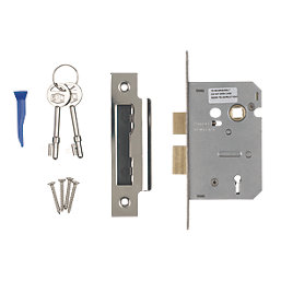 Smith & Locke Fire Rated 3 Lever Nickel-Plated Mortice Sashlock 65mm Case - 44mm Backset