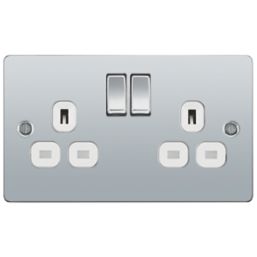 LAP  13A 2-Gang DP Switched Plug Socket Polished Chrome  with White Inserts 5 Pack