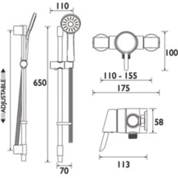 Bristan Acute2 HP/Combi Flexible Exposed Chrome-Plated Thermostatic Shower Valve with Riser Kit