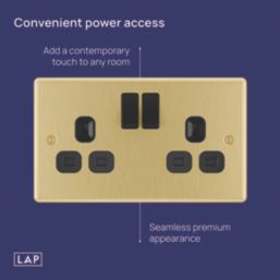 LAP  13A 2-Gang DP Switched Switched Socket Satin Brass  with Black Inserts