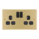 LAP  13A 2-Gang DP Switched Switched Socket Satin Brass  with Black Inserts