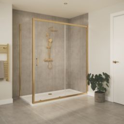 Essentials Semi-Framed Shower Enclosure Side Panel Brushed Brass 900mm