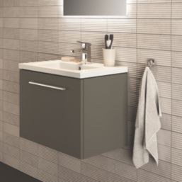 Ideal Standard i.life S Wall Hung Vanity Unit with Chrome Handle & Basin Matt Quartz Grey 610mm x 385mm x 475mm