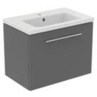 Ideal Standard i.life S Wall Hung Vanity Unit with Chrome Handle & Basin Matt Quartz Grey 610mm x 385mm x 475mm