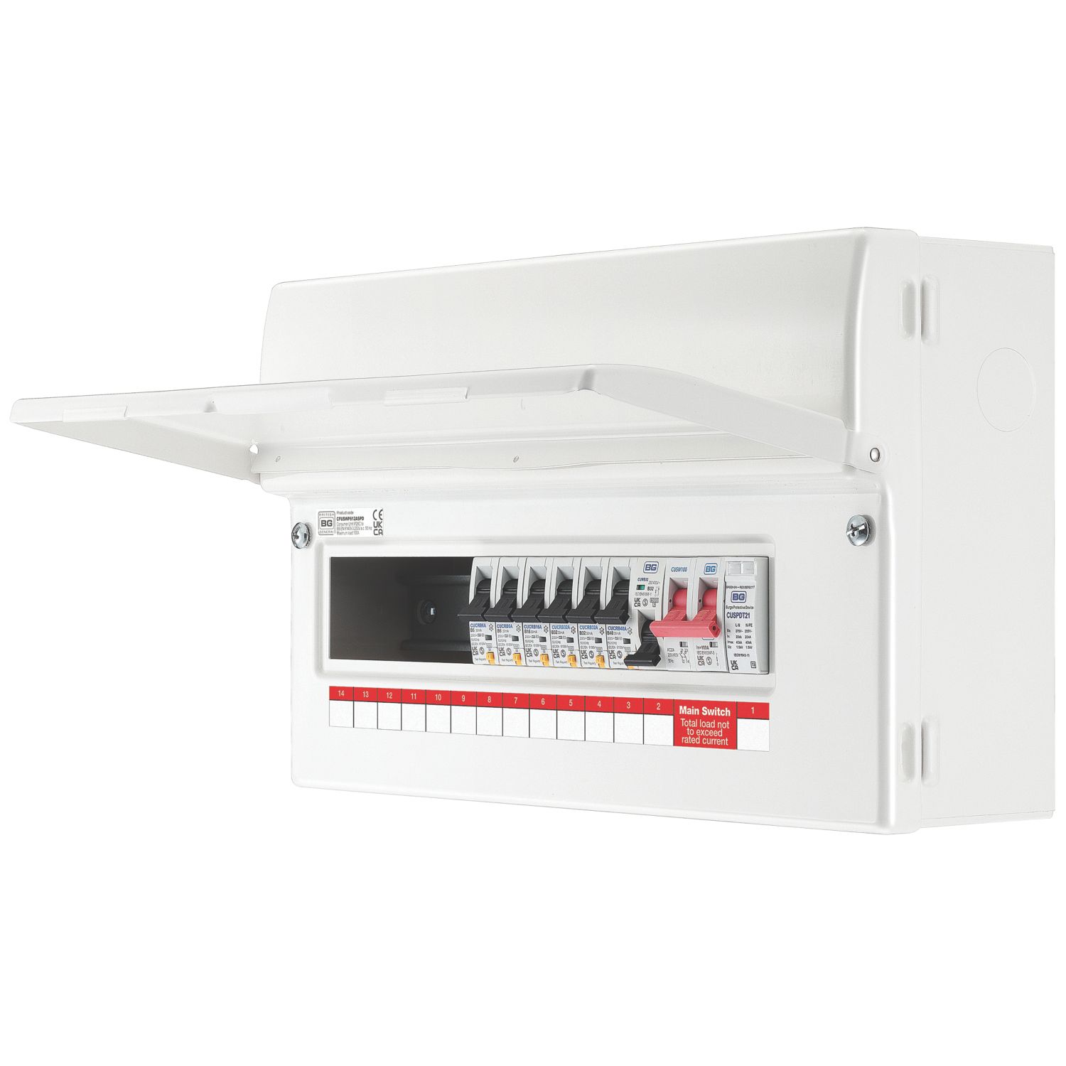 British General Fortress 16-Module 6-Way Part-Populated Main Switch Consumer Unit with SPD (763PG)