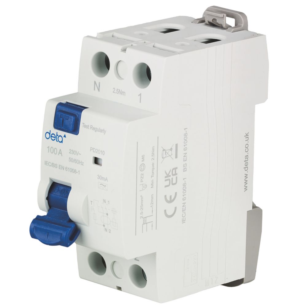 Deta 100A 30mA DP A Curve RCD - Screwfix
