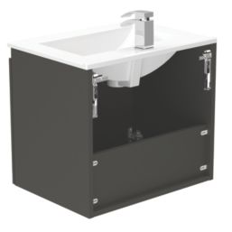 Newland  Double Door Wall-Mounted Vanity Unit with Basin Matt Midnight Mist 600mm x 450mm x 540mm