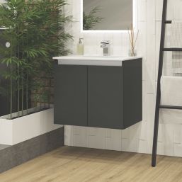 Newland  Double Door Wall-Mounted Vanity Unit with Basin Matt Midnight Mist 600mm x 450mm x 540mm