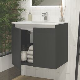 Newland  Double Door Wall-Mounted Vanity Unit with Basin Matt Midnight Mist 600mm x 450mm x 540mm