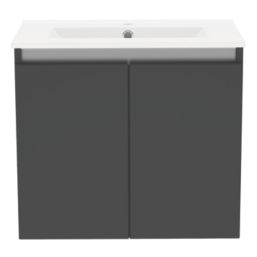 Newland  Double Door Wall-Mounted Vanity Unit with Basin Matt Midnight Mist 600mm x 450mm x 540mm