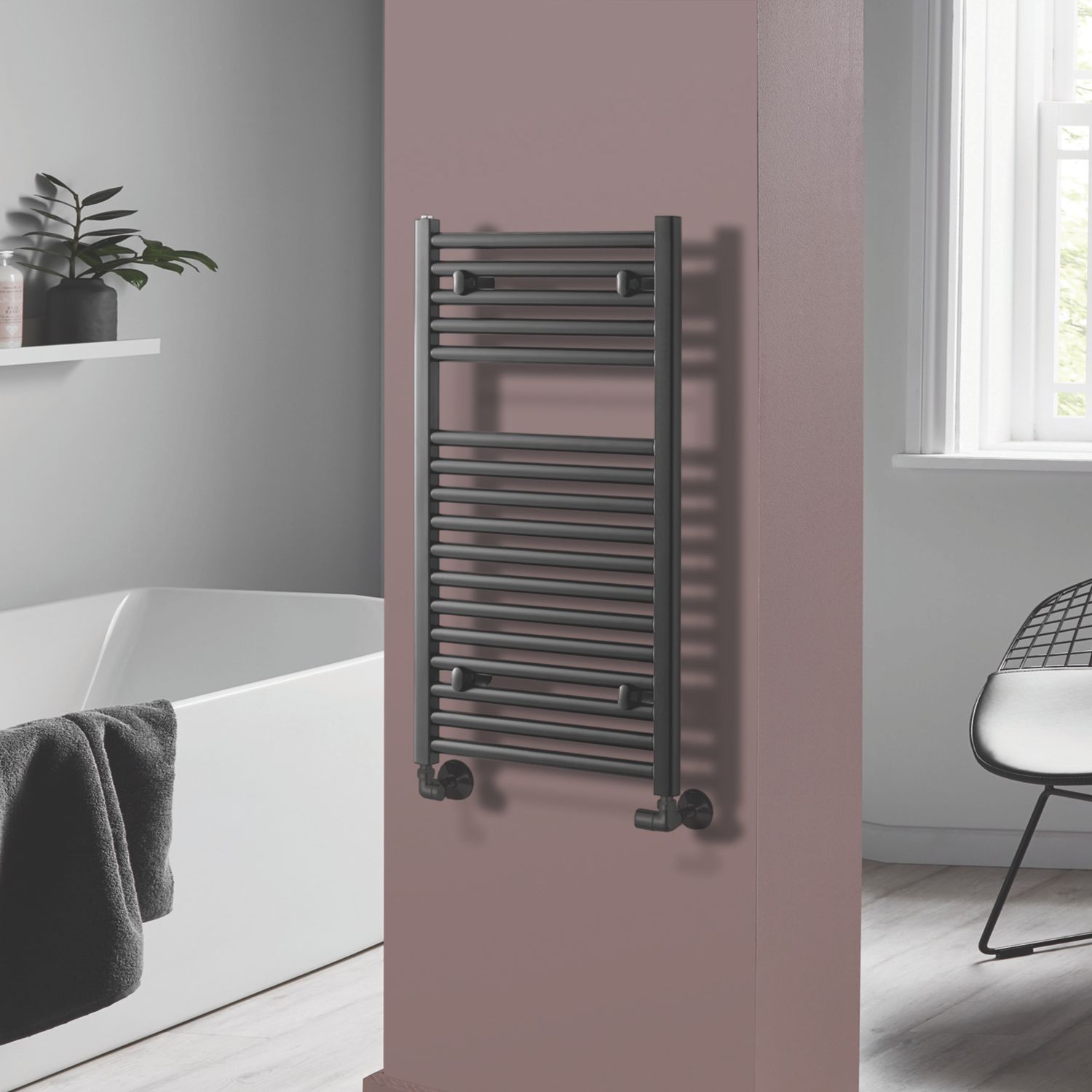 Towelrads 800mm x 400mm 1078BTU Black Flat Towel Radiator (764RY)