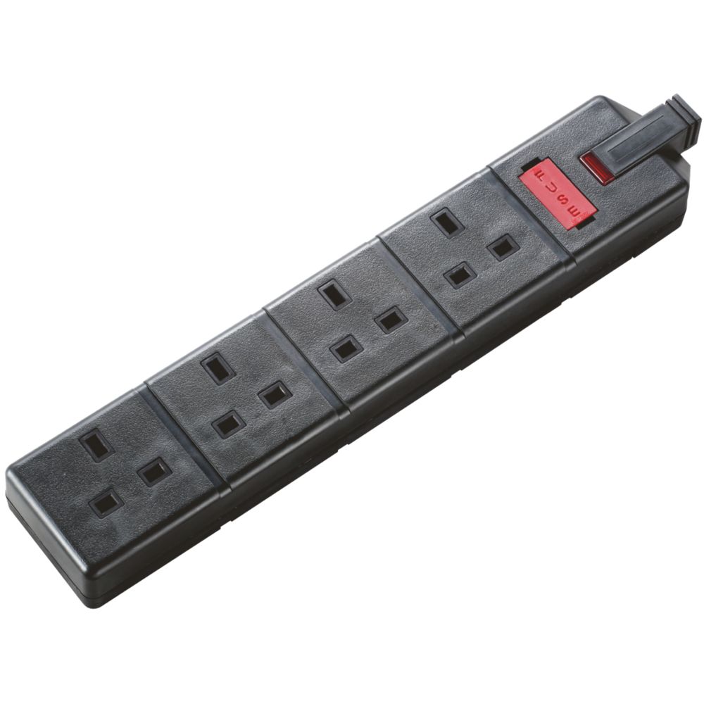 Masterplug 13A 4-Gang Unfused Rewireable Fused Socket with Neon Black