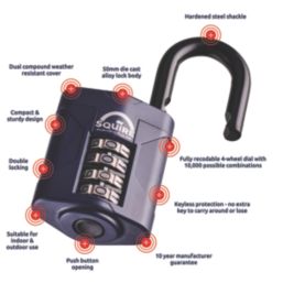 Squire  Water-Resistant  Combination  Padlock Blue 50mm