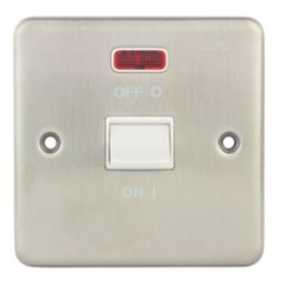 Hager Sollysta WRDP50NBSW 50A 1-Gang 2P+E Control Switch Brushed Steel with LED with White Inserts