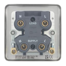 Hager Sollysta WRDP50NBSW 50A 1-Gang 2P+E Control Switch Brushed Steel with LED with White Inserts