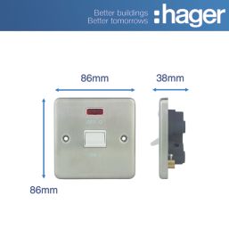 Hager Sollysta WRDP50NBSW 50A 1-Gang 2P+E Control Switch Brushed Steel with LED with White Inserts